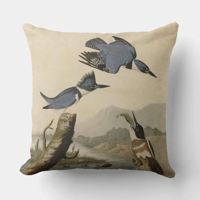 Coussin Audubon Belted Kingfisher Wildlife Bird (Recto)
