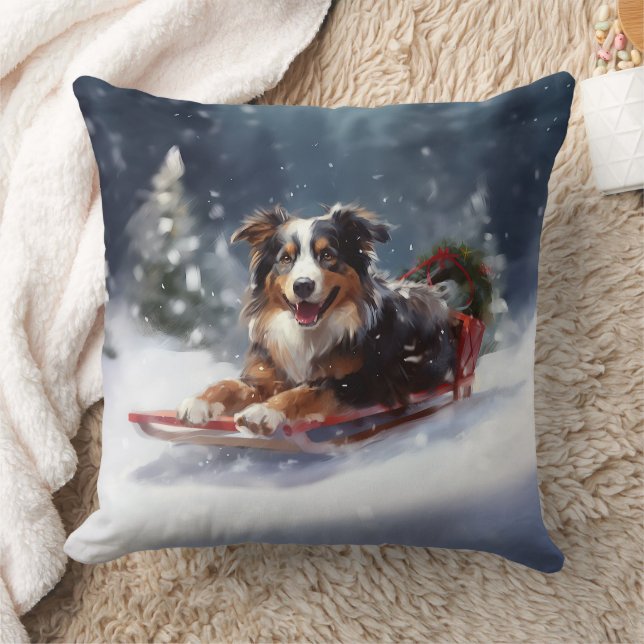 Coussin Australian Shepherd hiver neige de Noël (Couverture)