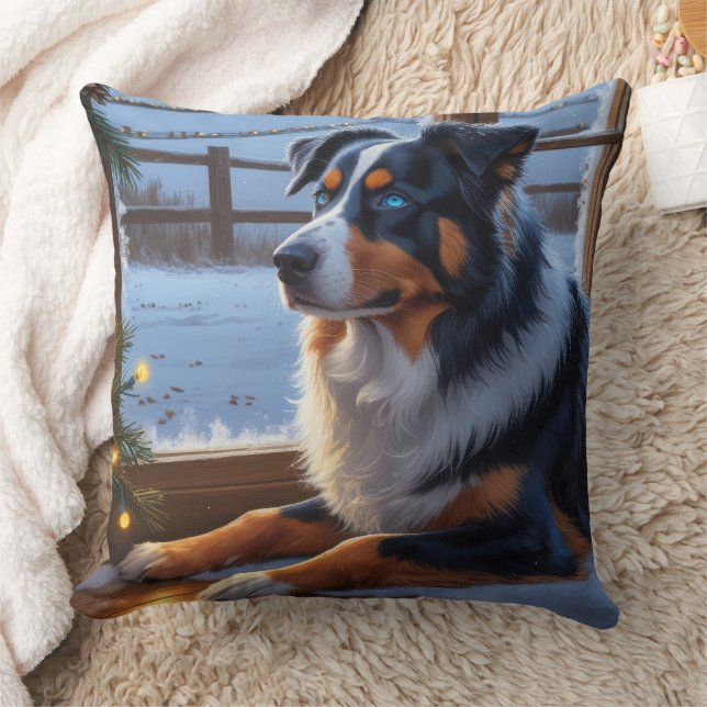 Coussin Australian Shepherd With Christmas Lights Holiday (Couverture)