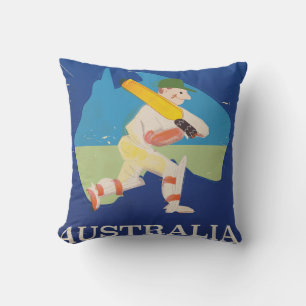 Coussin Australie Cricket Impression de voyage vintage.