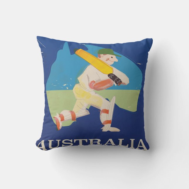 Coussin Australie Cricket Impression de voyage vintage. (Recto)