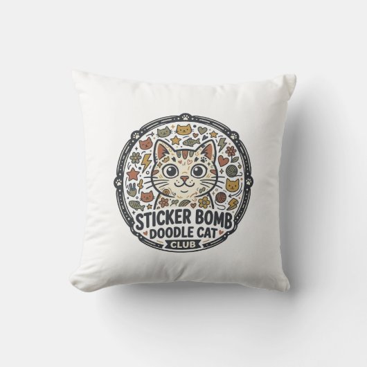 Coussin Autocollant Bombe Doodle Chat POD Art Vectoriel - (Recto)