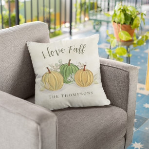 Coussin Automne Aquarelle Gourdes Automne Feuilles Personn
