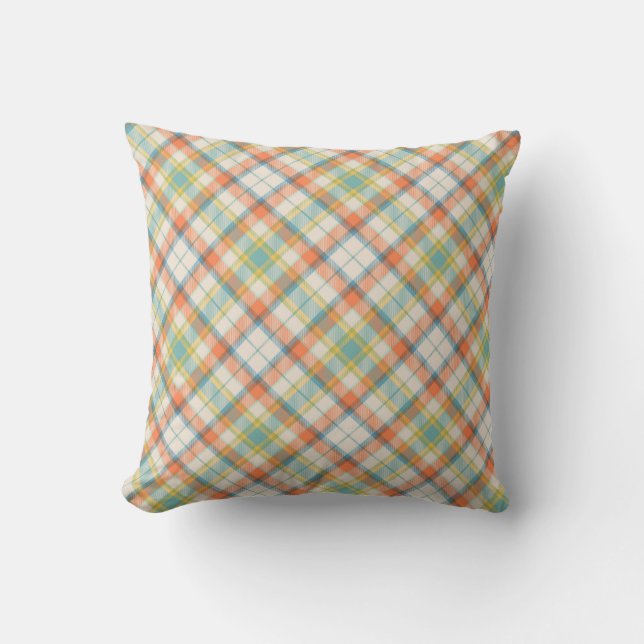 Coussin Automne Blanc, Orange et Plaid Bleu (Recto)