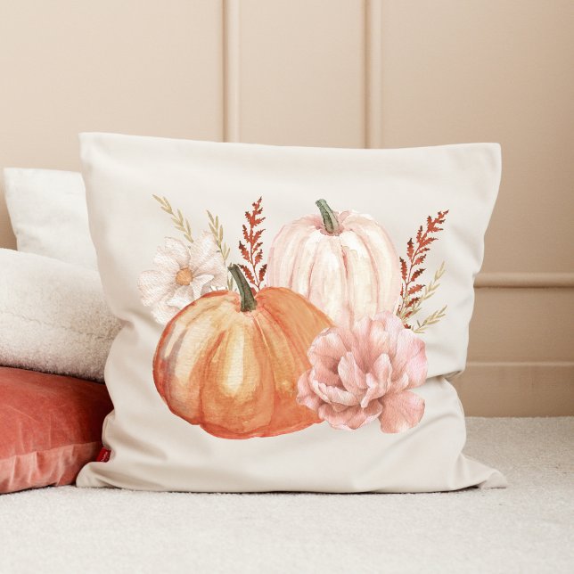 Coussin Automne Boho Watercolor Citrouille (Fall Autumn Boho Watercolor Pumpkin Throw Pillow)