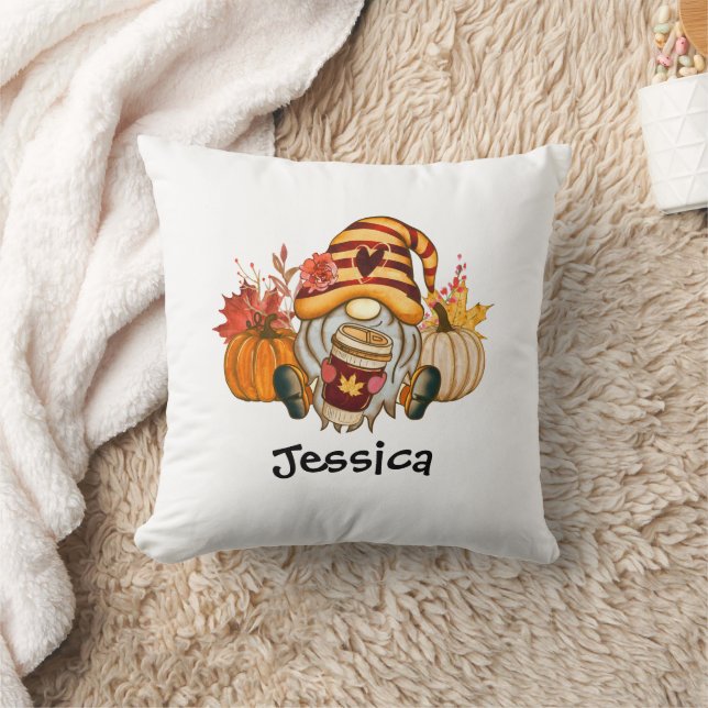 Coussin Automne Citrouille Spice Gnome Avec Nom (Couverture)