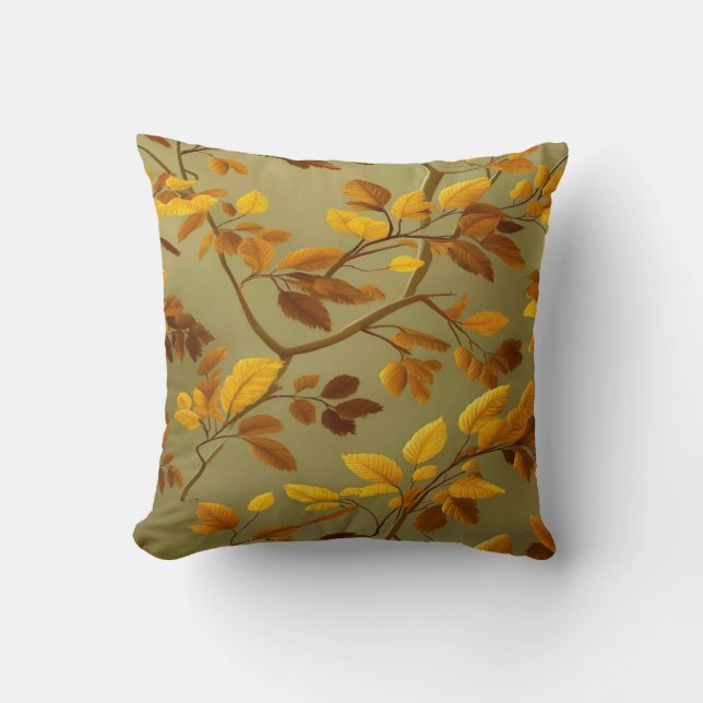 Coussin Automne doré : un motif de feuilles 3D transparent (Recto)