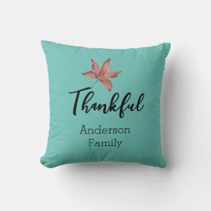 Coussin Automne Feuille d'érable bleu Famille de remerciem
