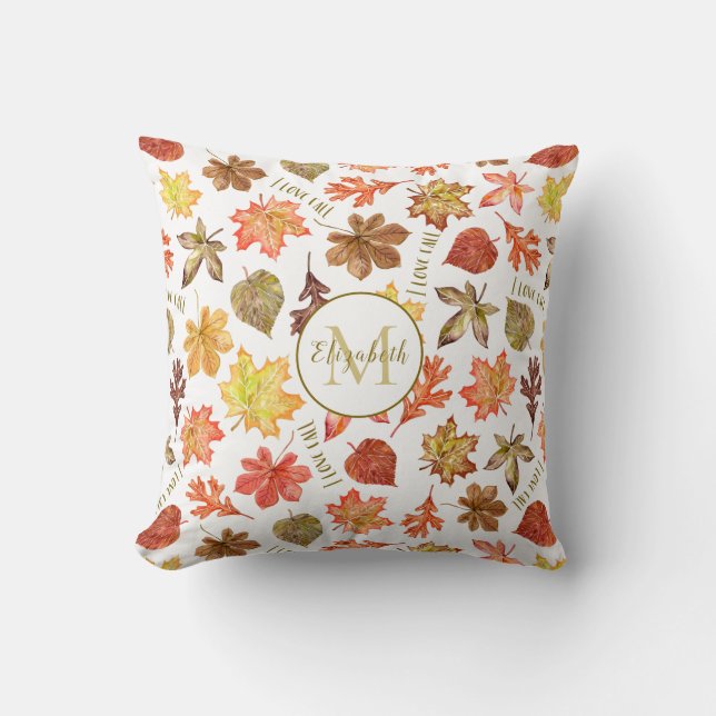 Coussin automne feuilles motif J'aime automne personnalisé (Recto)