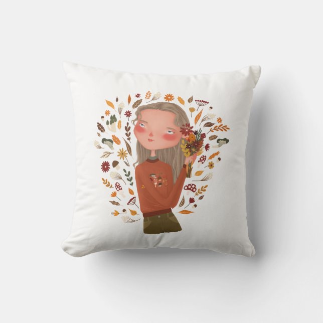 Coussin Automne Fleurs d'automne et dessin Feuille (Recto)