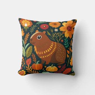 Coussin Automne Floral Capybara Jeu d'oreiller