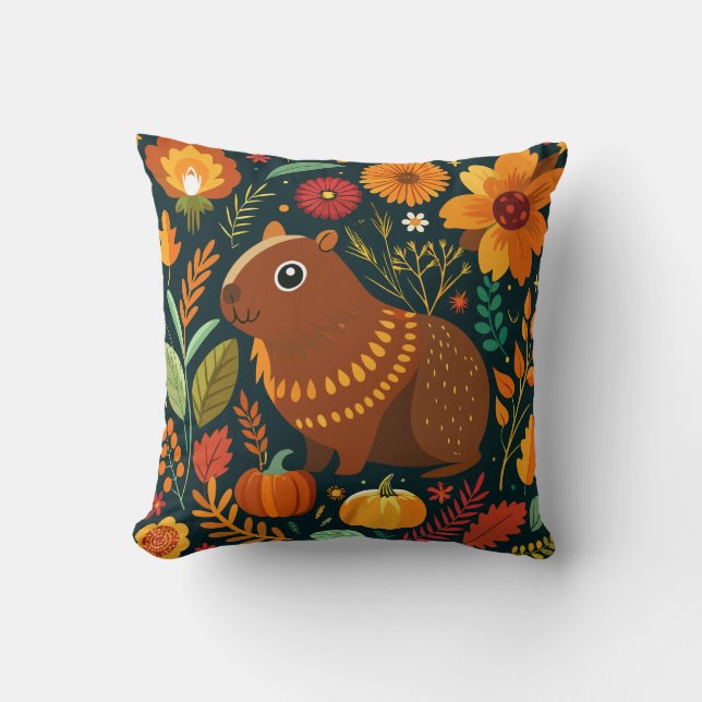 Coussin Automne Floral Capybara Jeu d'oreiller (Recto)