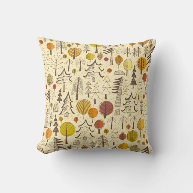Coussin Automne. Motif sans couture avec forêt, dos d'auto (Recto)