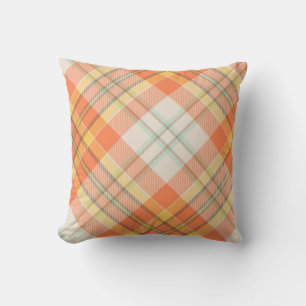 Coussin Automne Orange, Jaune et Blanc Plaid