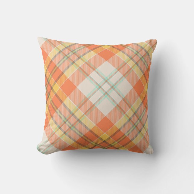 Coussin Automne Orange, Jaune et Blanc Plaid (Recto)