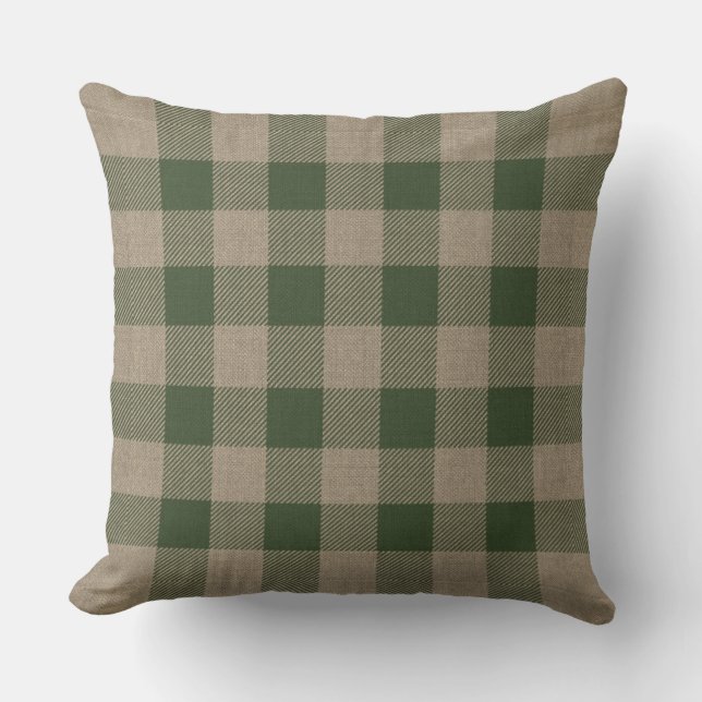 Coussin Automne Primitif Rustique Cabine Green Check Plaid (Recto)