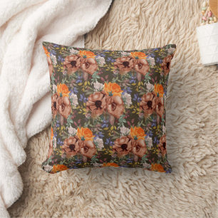 Coussin Automne Rustique Brown Orange Bleu Floral