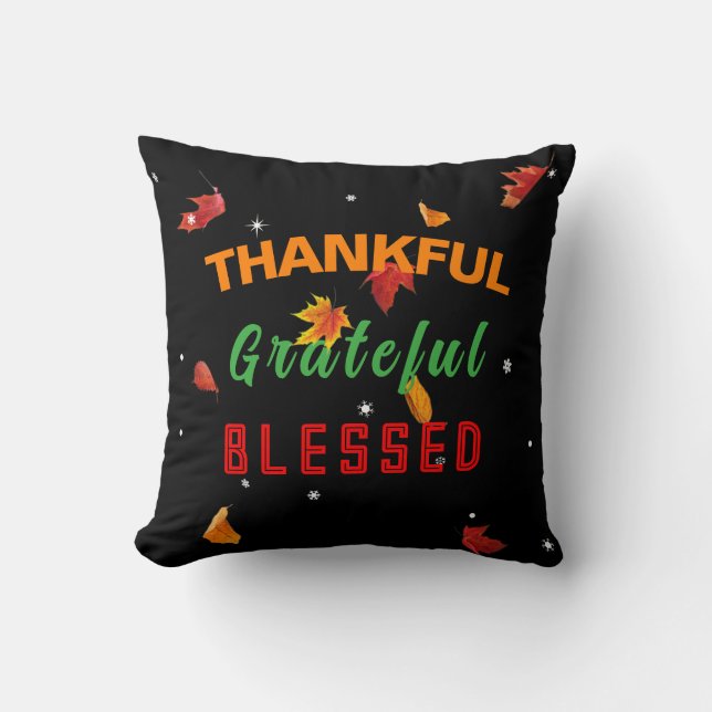 Coussin Automne-Thankful Grateful and Blessed Throw Oreill (Recto)