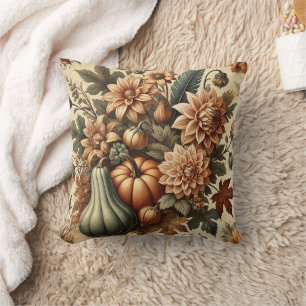Coussin Automne Vintage Floral Citrouille Jeu d'oreiller
