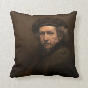 Coussin Autoportrait avec béret et collier tourné