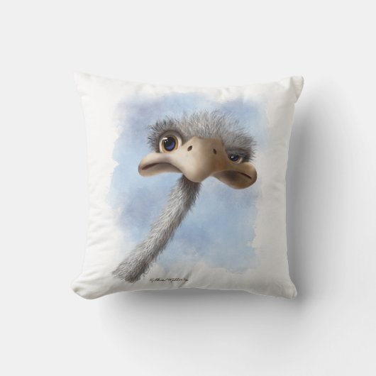 Coussin Autruche caricaturée drôle (Recto)