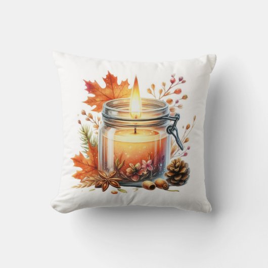 Coussin Autumn Candle & Fall Leaves Decorative Throw Pillo (Recto)