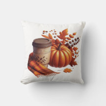 Autumn Coffee & Pumpkin Pillow