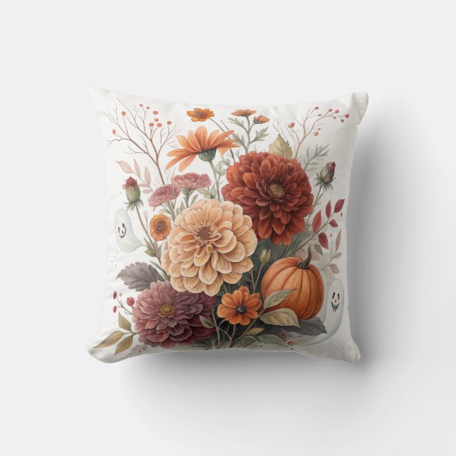 Coussin Autumn Floral & Halloween Watercolor Design  (Recto)