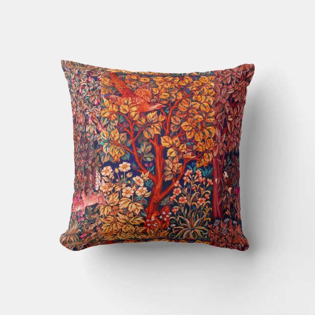 Coussin AUTUMN FOREST ANIMALS Haricots, faisan, Floral rou (Recto)