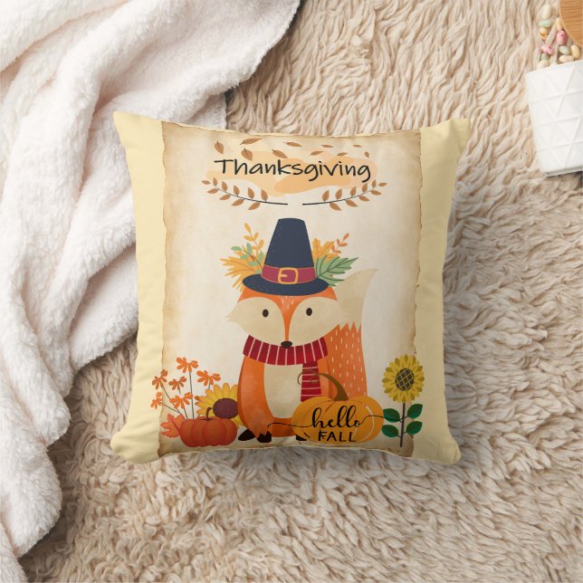Coussin Autumn Fox Thanksgiving Sunflowers et Citrouilles (Couverture)