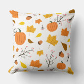 Coussin Autumn Leaves and Pumpkins with Pastel Yellow Back (Recto)
