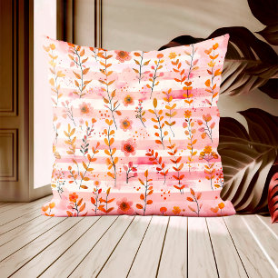 Coussin Ava Leigh rose et orange aquarelle Floral