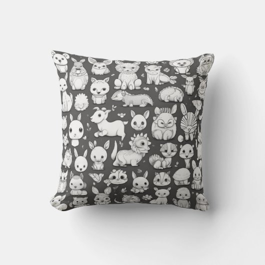 Coussin avec 20 animaux adorables différents (Recto)