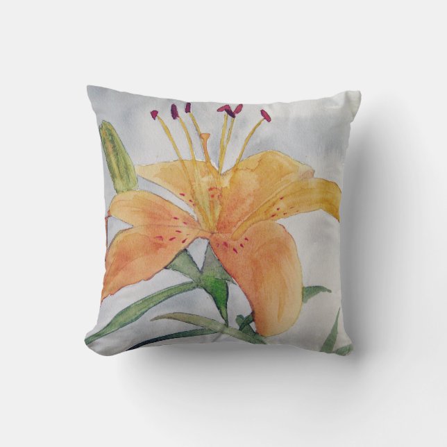Coussin avec aquarelle d'iris orange (Recto)