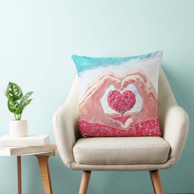 Coussin avec coeur entre deux mains à coeur ouvert (Chaise)