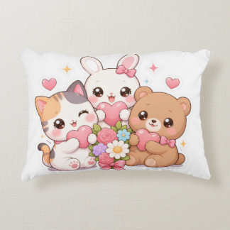 Coussin avec des amis animaux Kawaii mignons, cœur
