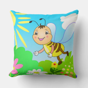 coussin avec dessin d'enfant, dessin animé d'abeil