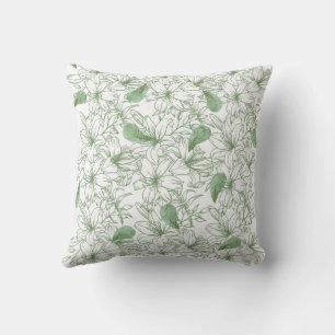 Coussin avec fleurs esthétiques en vert et blanc