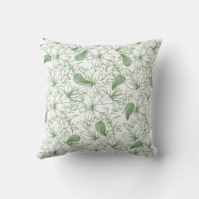 Coussin avec fleurs esthétiques en vert et blanc (Verso)