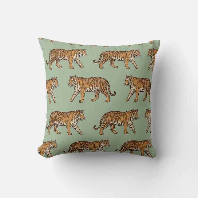 Coussin avec impression de tigre vert sauge vintag (Recto)