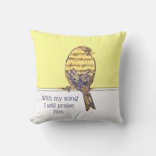 Coussin Avec ma chanson, je le loue Bible Écriture Oiseau