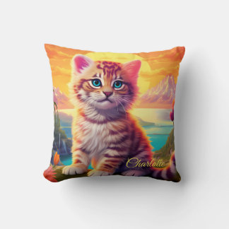 Coussin 😺 Avec nom Beau chat avec coucher de soleil