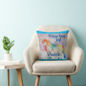 Coussin avec nom d'enfant Licorne Arc-en-ciel Aqua (Chaise)