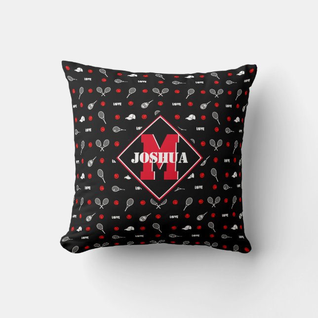 Coussin Avec son nom 🎾 tennis noir et blanc 🎾 (Recto)