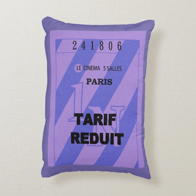 Coussin avec ticket de cinéma vintage de Paris (Dos(Vertical))
