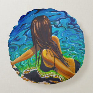 Coussin avec une peinture unique femme dans rockpo