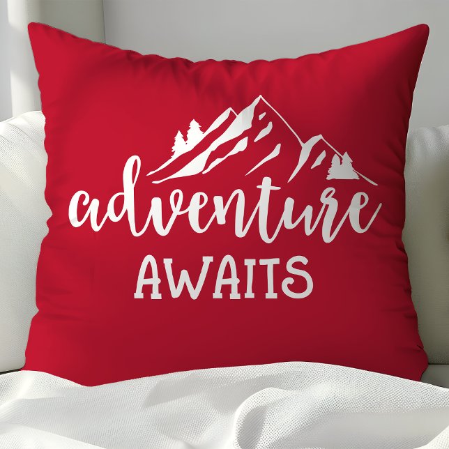 Coussin Aventure Attend Citation Wilderness Rouge et Blanc (Créateur téléchargé)