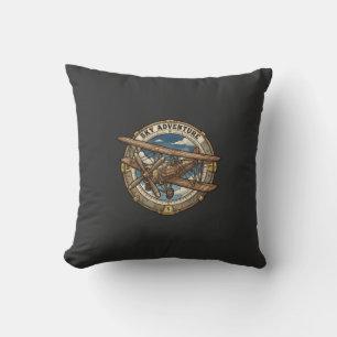 Coussin Aventure céleste Biplan Steampunk vintage