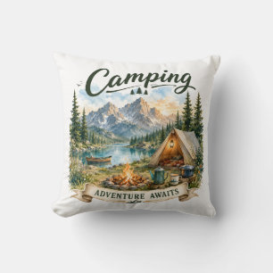 Coussin Aventure de camping au lac de montagne sauvage