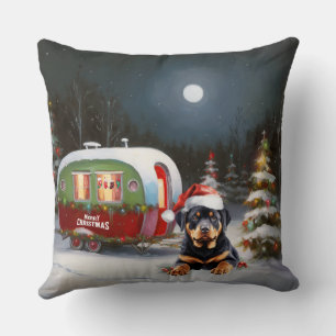 Coussin Aventure de Noël de la Caravane Rottweiler d'Hiver